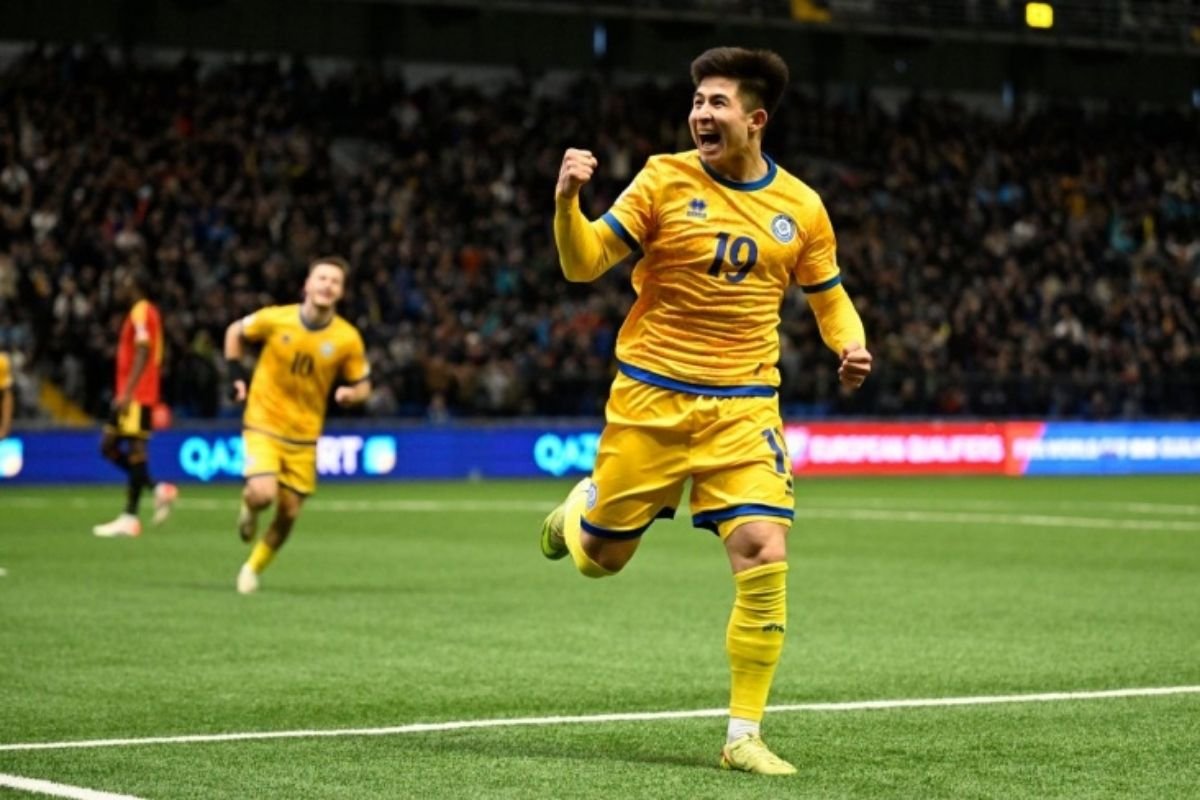 УЕФА отметила рекордный гол Сатпаева в матче с Бельгией