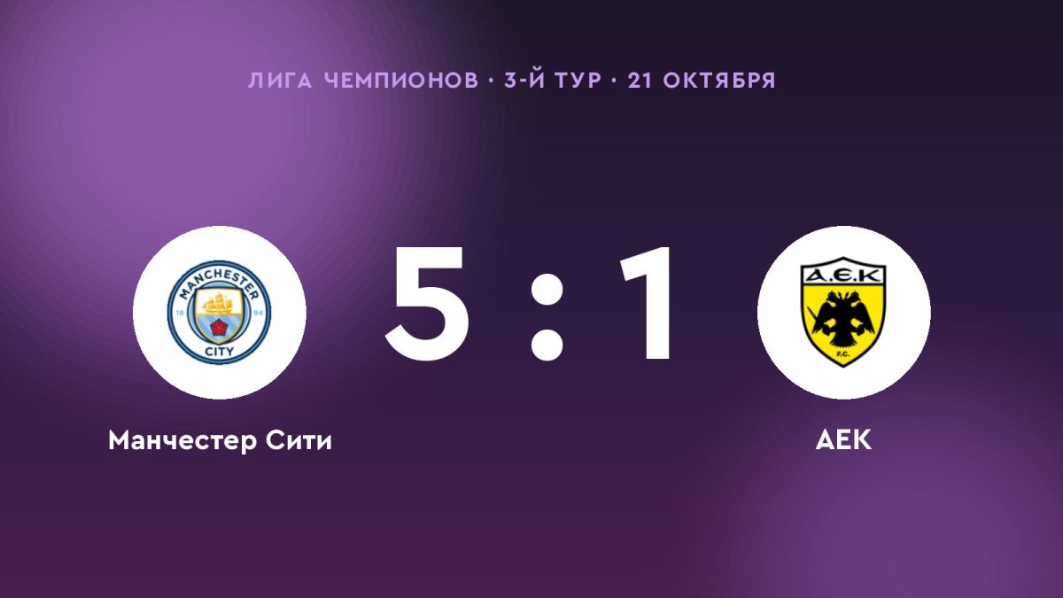 «Манчестер Сити» обыграл «АЕК» со счётом 5:1
