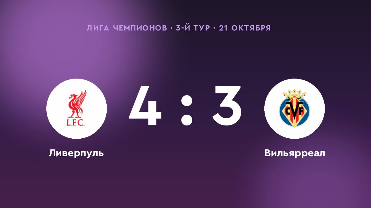 «Ливерпуль» победил «Вильярреал» в 3-м туре Лиги чемпионов: 4:3