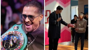 Сабуров подарил своему тренеру по боксу перчатки от Усика